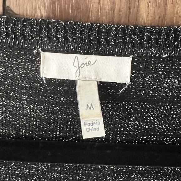 Joie Metallic V Neck Lightweight Black Sweater Size Medium EUC - Picture 3 of 4